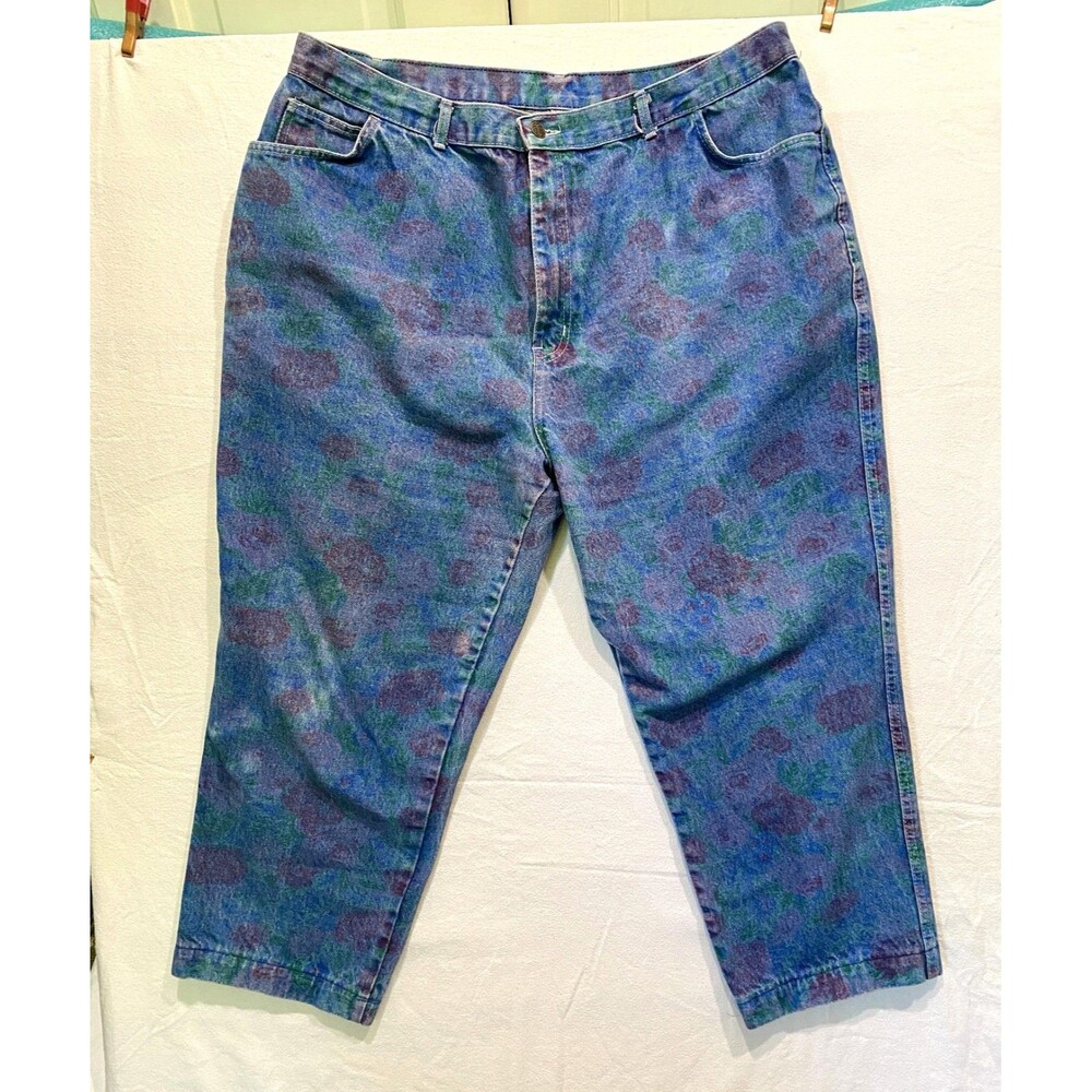 Women's Blue Denim Jean Sz 20 Short Multi color Blue, Burgandy Prairie Rose SKU7